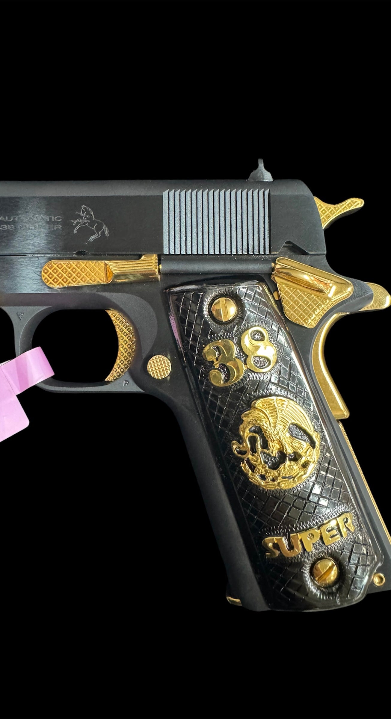 Colt 1911 Government 38 Super Blued Steel Checkered