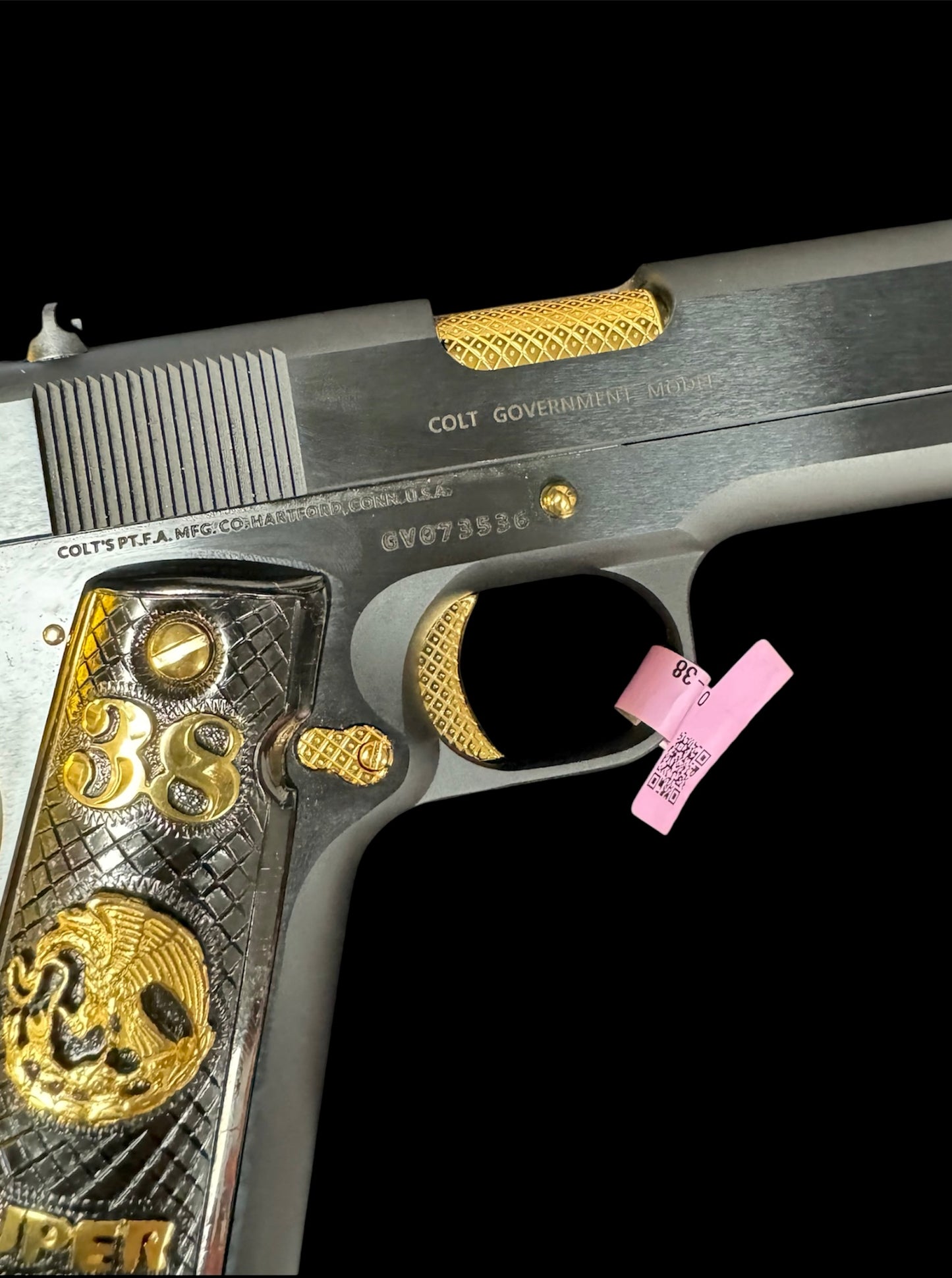 Colt 1911 Government 38 Super Blued Steel Checkered