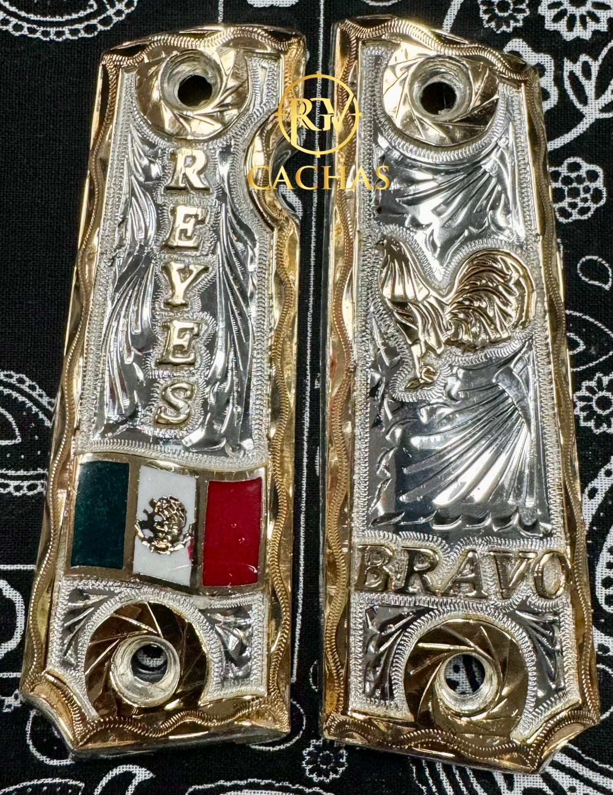 1911 Full Size Custom Name Mexico Flag Gallo Grips