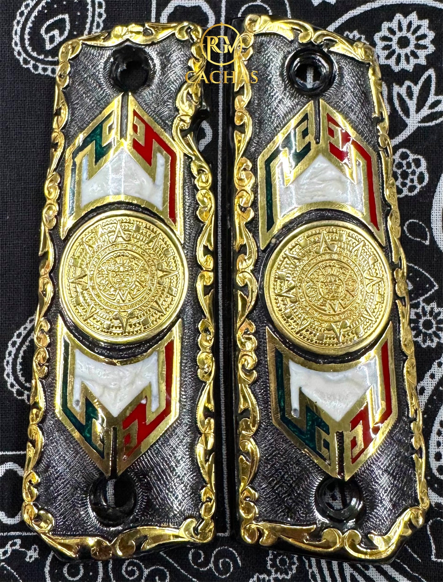 1911 Full Size Calendario Azteca Scroll Grips