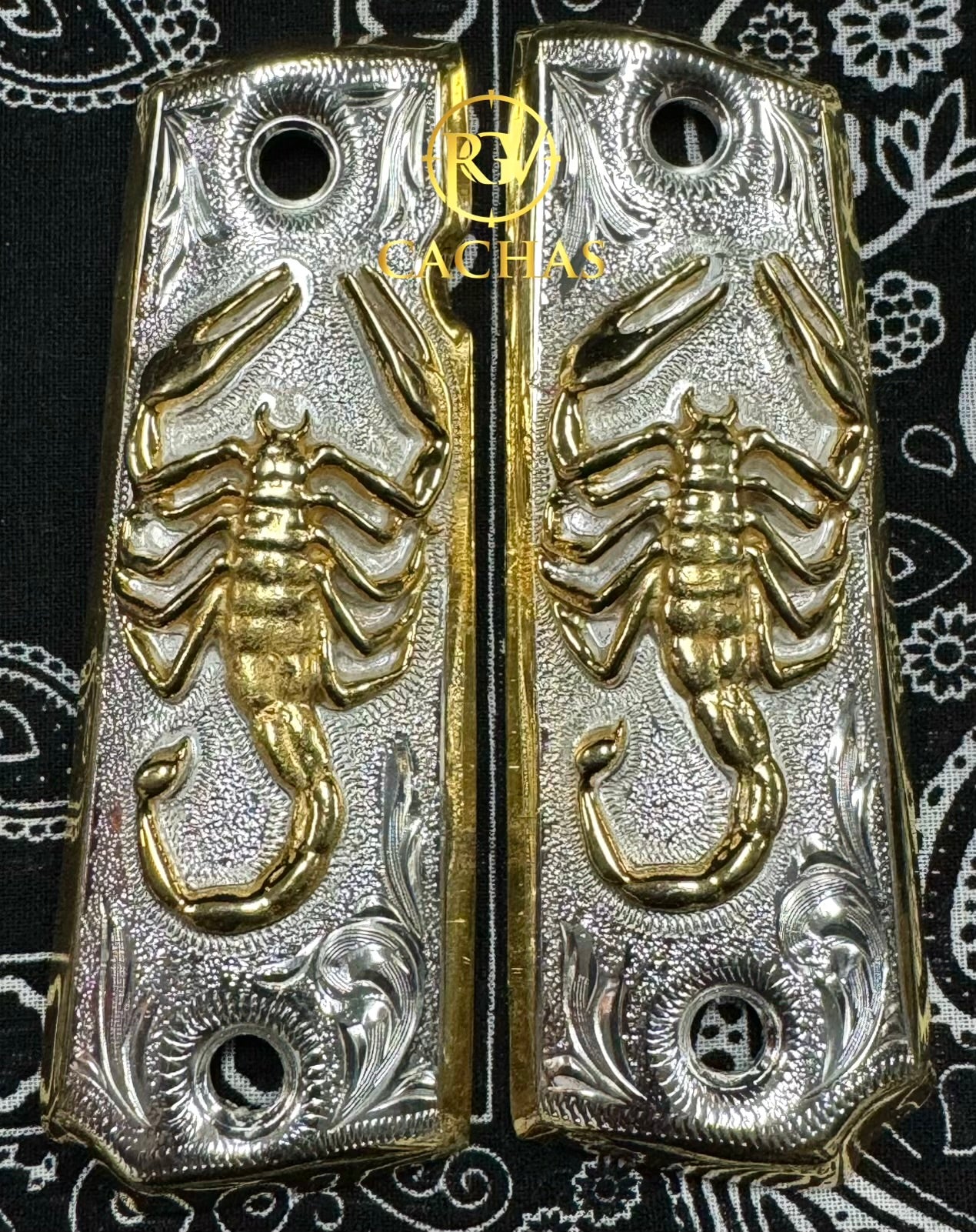 Gold & Nickel Plated 1911 Full Size Grips - Fits Remington R1 & Government Models
