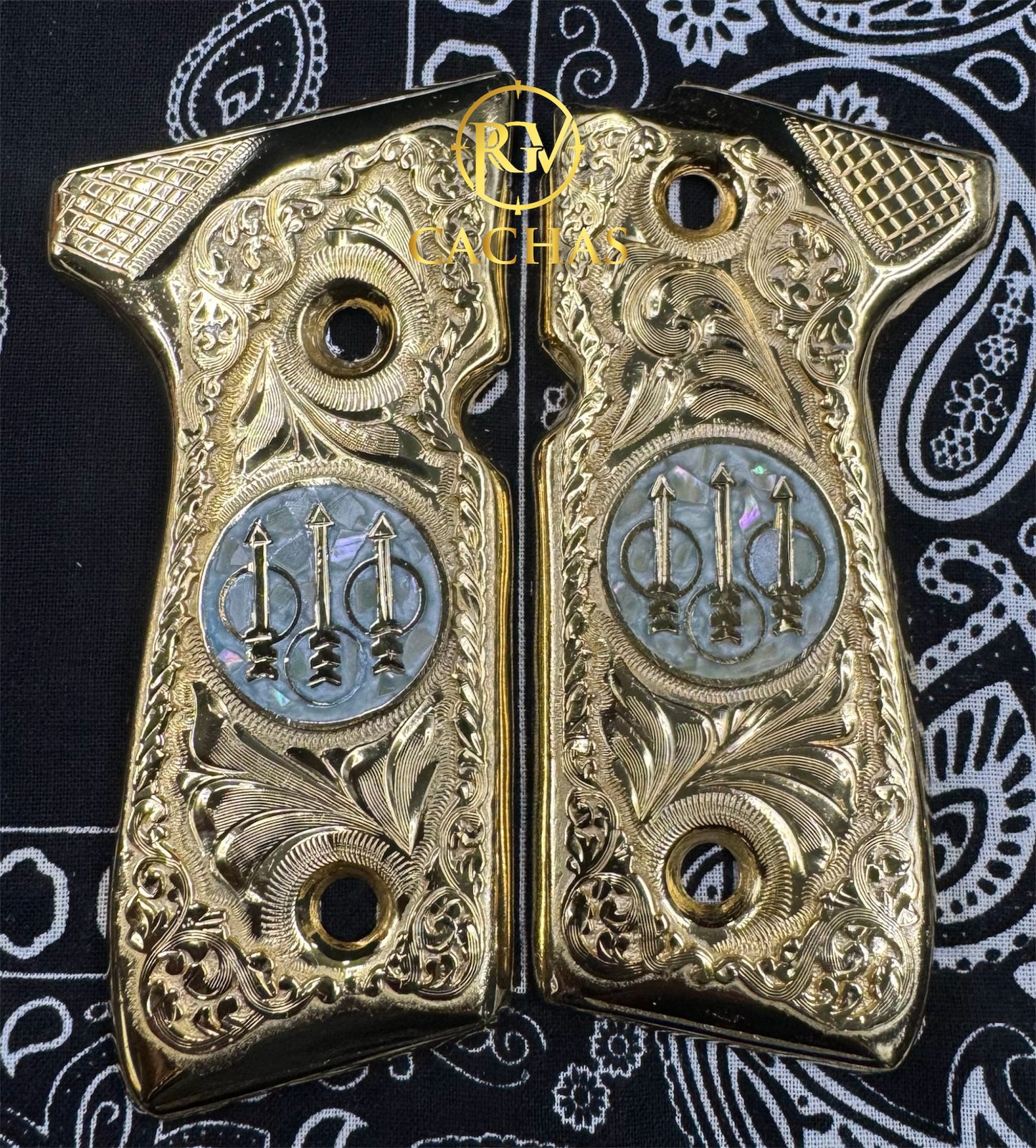 Beretta 92FS/96 Logo Scroll Nacar Grips
