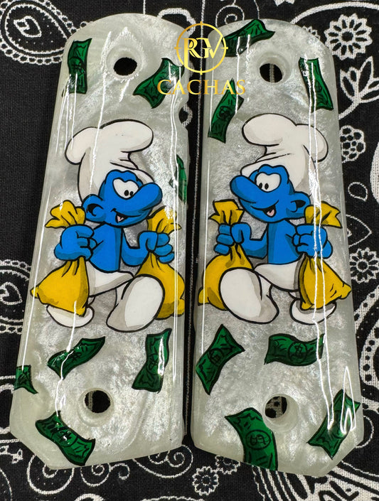 1911 Full Size Smurf Money White Pearl Grips