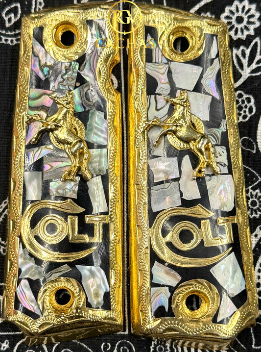 1911 Full Size Colt Logo Horse Nacar Grips