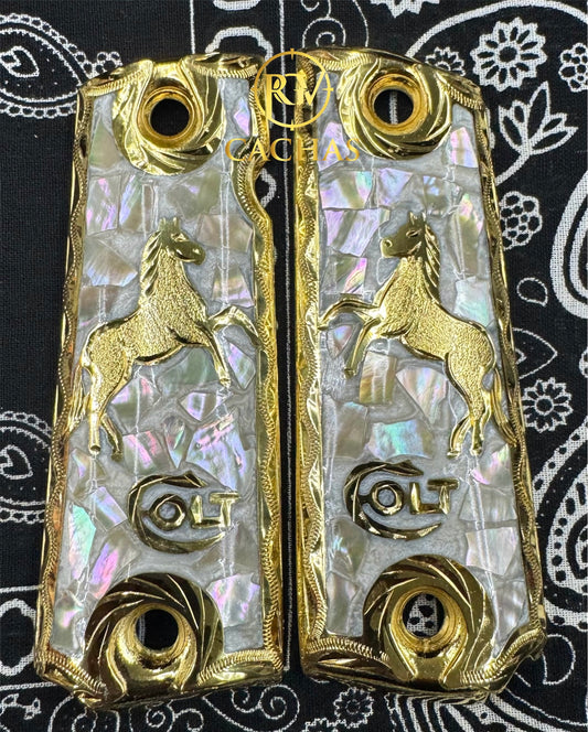 1911 Full Size Colt Logo Horse Nacar Grips