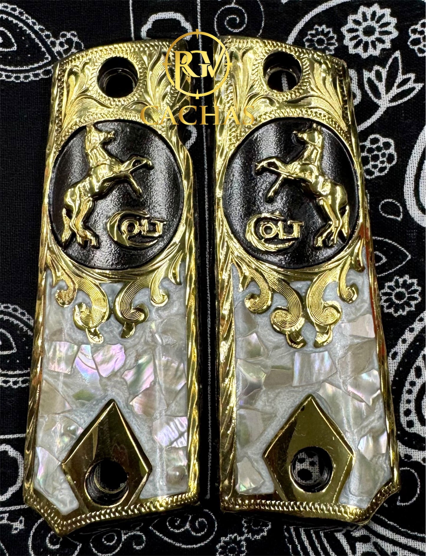 1911 Full Size Colt Logo Horse Nacar Grips