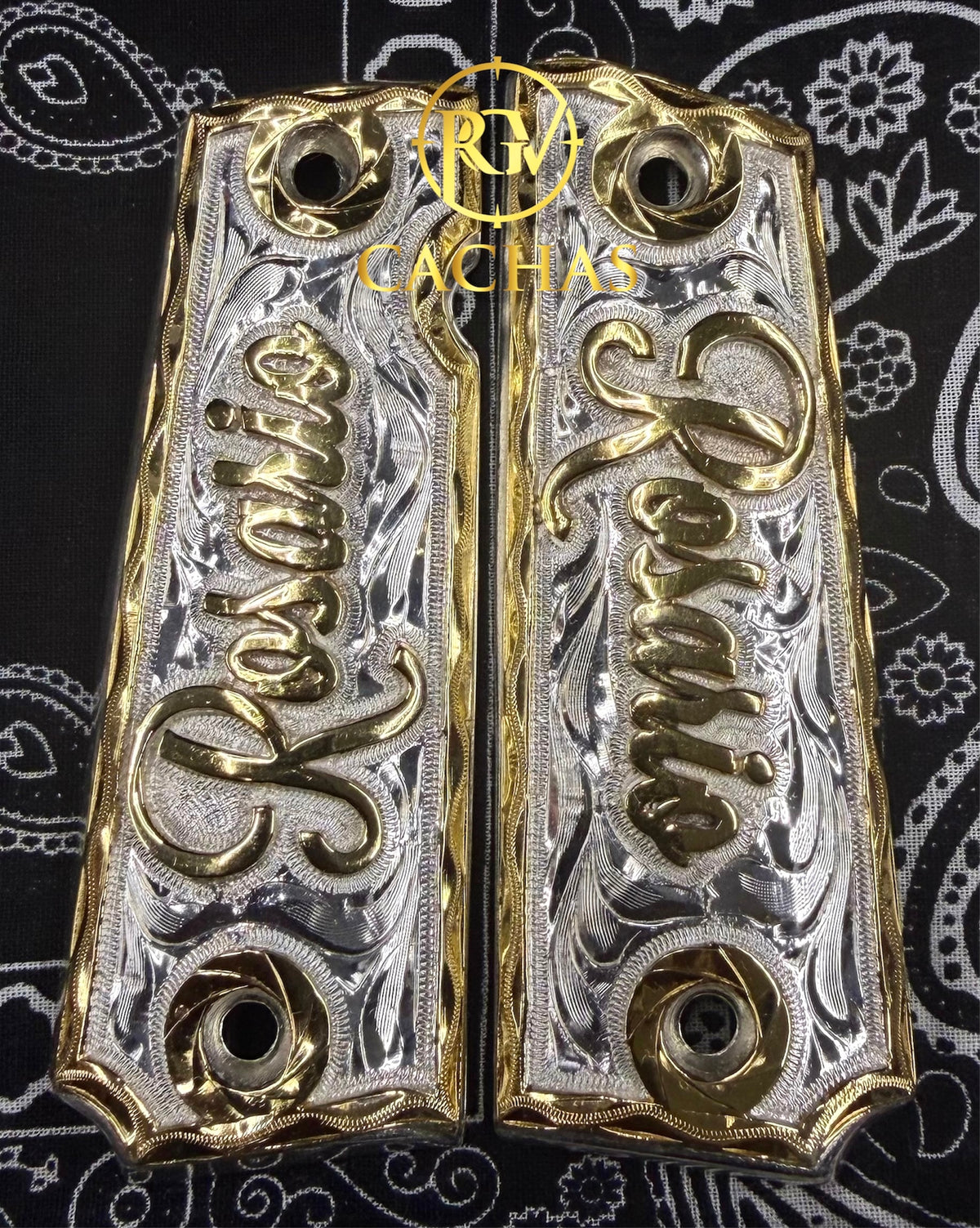 1911 Full Size Custom Name Rosario Grips