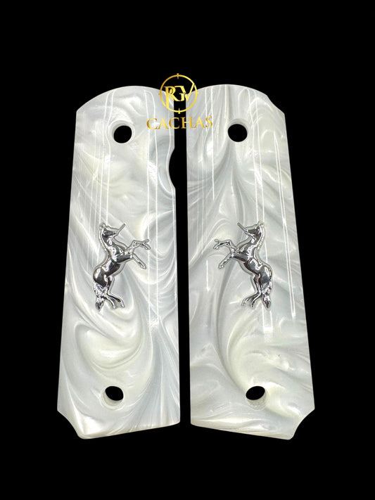 1911 Full Size White Pearl Horse Grips