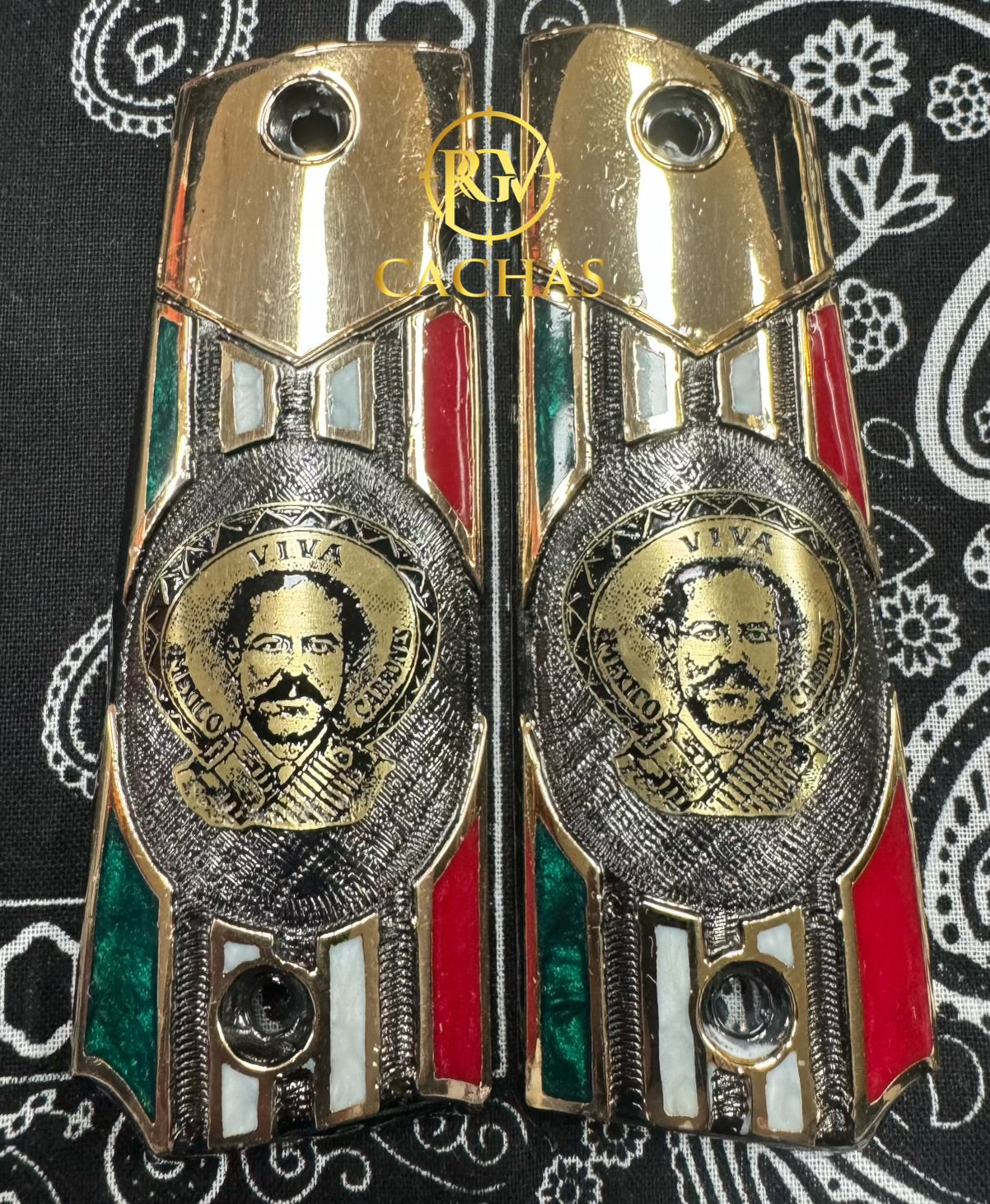 1911 Full Size Pancho Villa Mexico Flag Grips