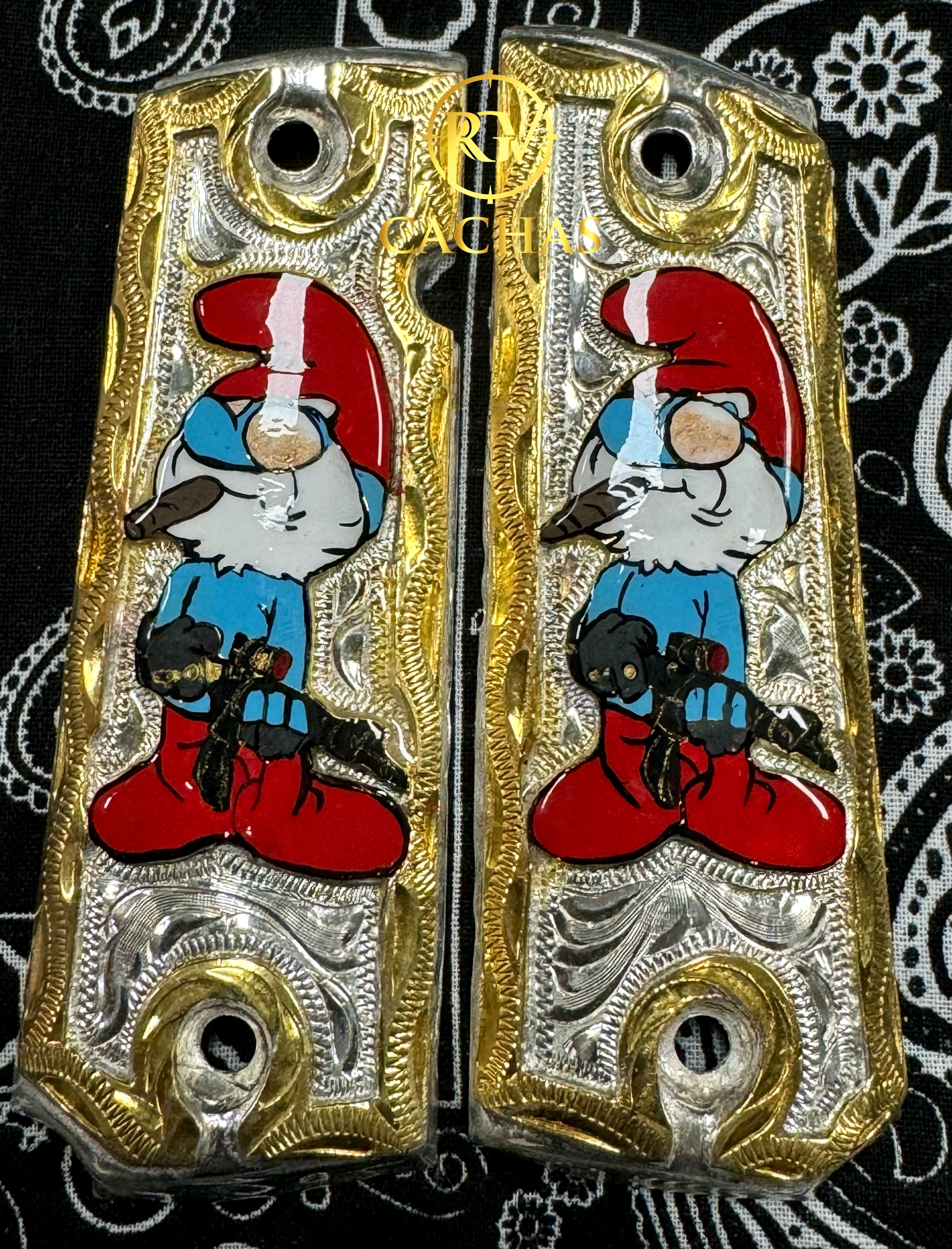 1911 Full Size Papa Smurf Grips – Gold Guns