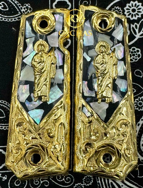 1911 Full Size San Judas Scroll Nacar Grips