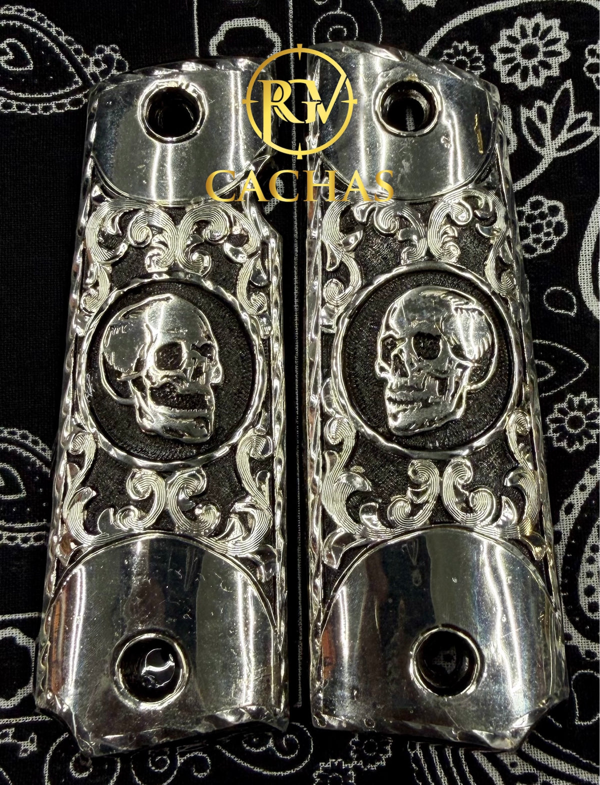 1911 Full Size Skull Scroll Grips