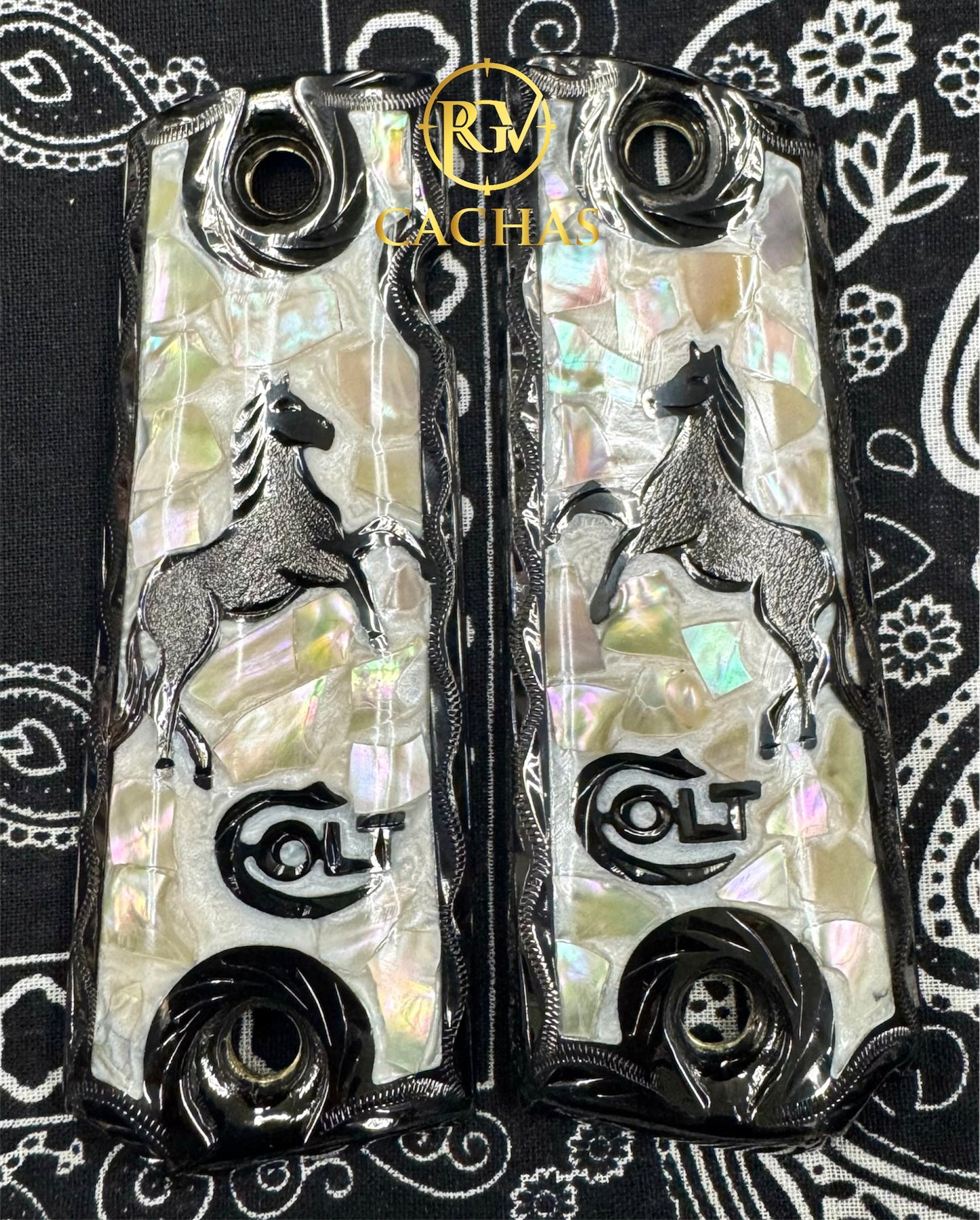 1911 Full Size Colt Logo Horse Nacar Grips