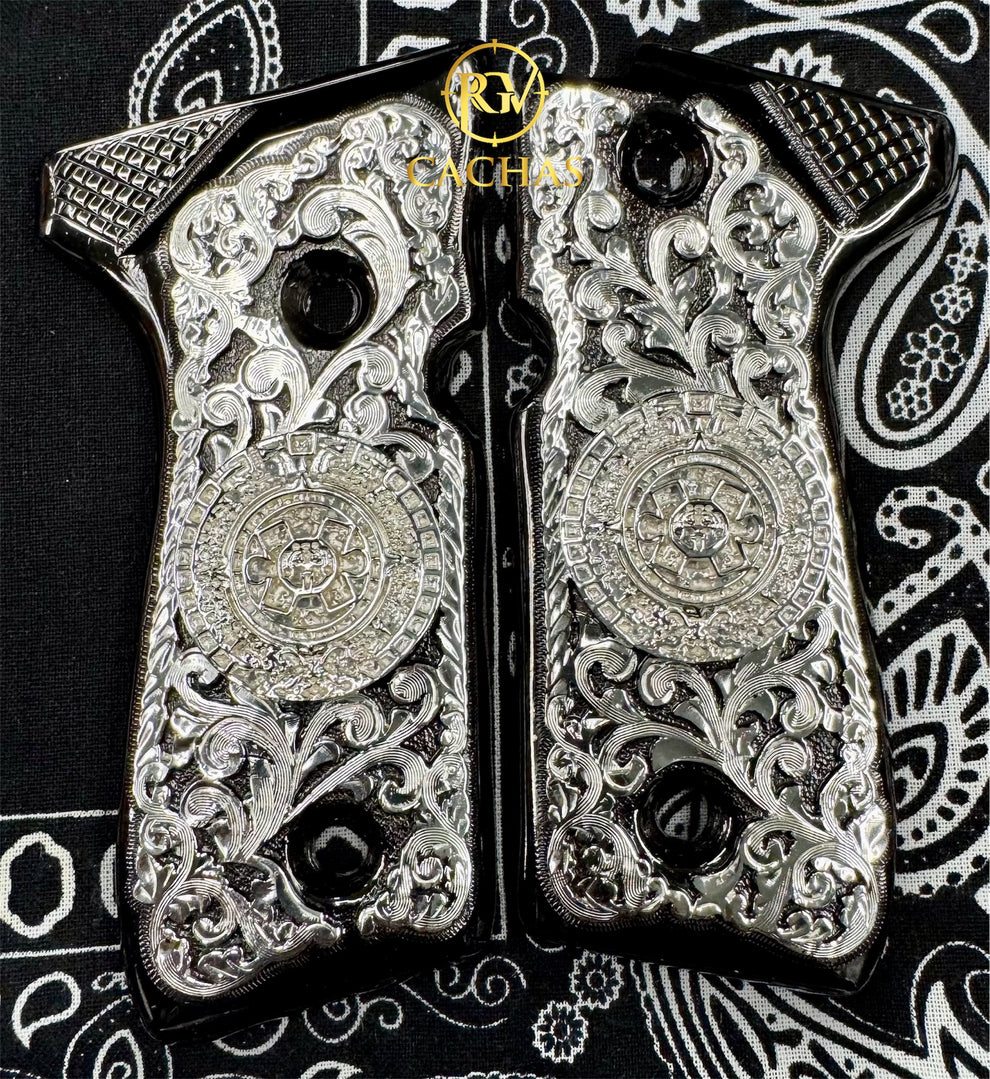 Beretta 92FS/96 Calendario Azteca Scroll Grips – Gold Guns