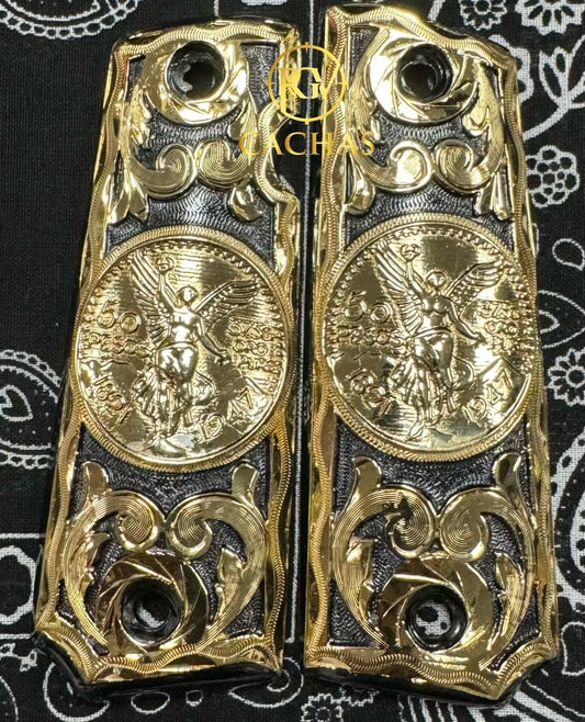 1911 Full Size Gold Centenario Scroll Grips