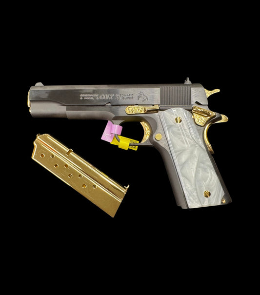 Colt 1911 Government 38 Super Blued Steel Scroll