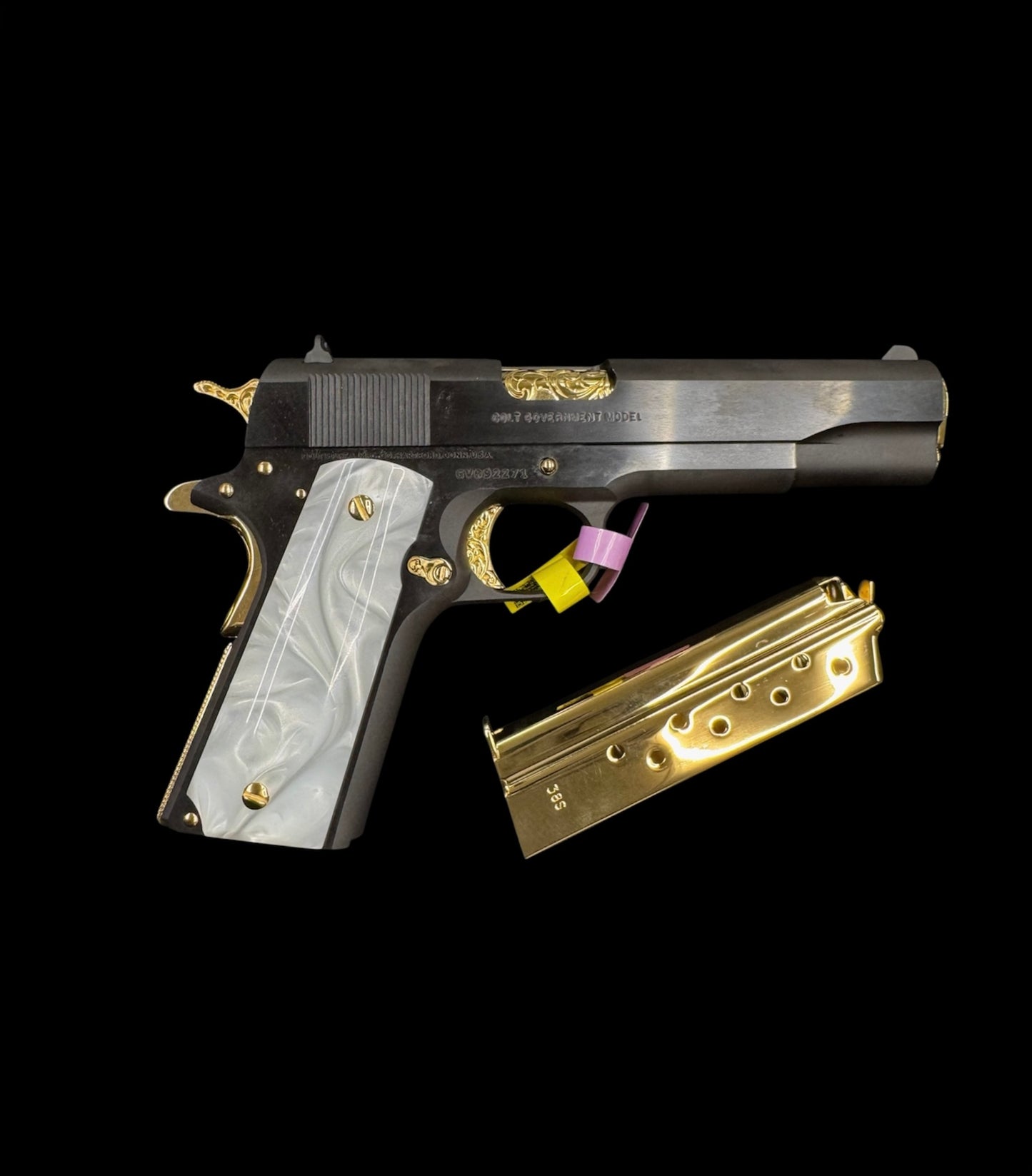 Colt 1911 Government 38 Super Blued Steel Scroll
